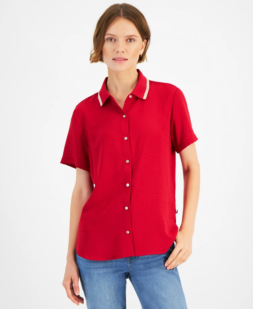 Tommy Hilfiger Women's Contrast-Collar Short-Sleeve Shirt