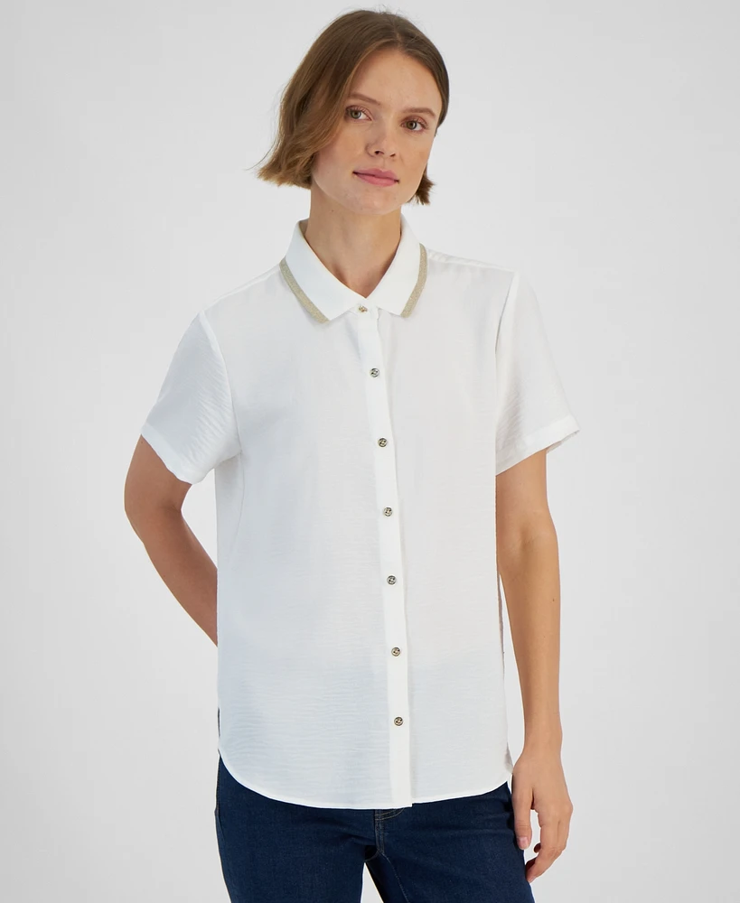 Tommy Hilfiger Women's Contrast-Collar Short-Sleeve Shirt