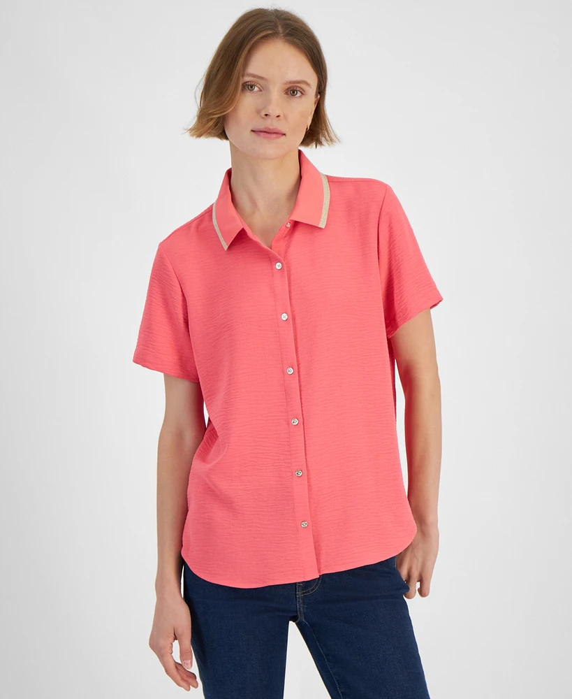 Tommy Hilfiger Women's Contrast-Collar Short-Sleeve Shirt