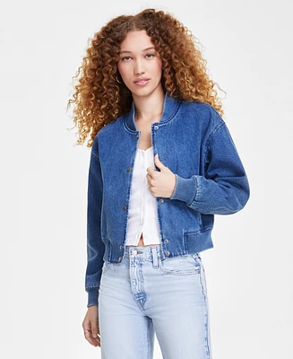 Levi's Women's Ribbed-Edge Cropped Denim Bomber Jacket