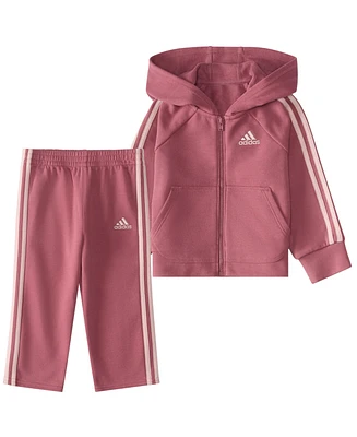 adidas Baby Girls Two-Piece Long Sleeve Fleece Jacket Pant Set