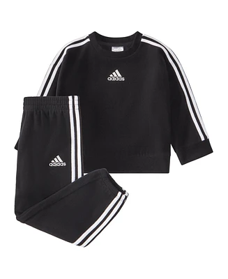 adidas Baby Boys Microfleece Crewneck Pullover and Joggers, 2 Piece Set