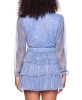 B Darlin Juniors' Metallic V-Neck Belted Tiered Dress
