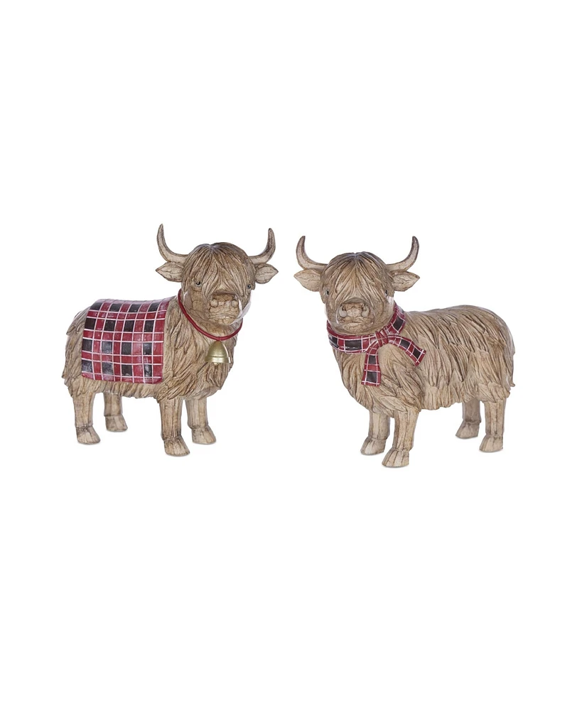 Slickblue Set of 2 Highland Cow Winter Figurines Seasonal Decor for Home