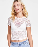 Ultra Flirt Juniors' Graphic Lace Tee