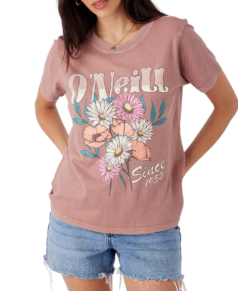 O'Neill Juniors' With Flowers Graphic Print Cotton T-Shirt