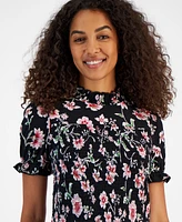 Nautica Jeans Women's Smocked Floral Print Top