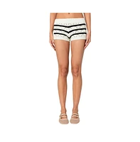 Edikted Women's Galia Striped Knit Shorts - Cream-and