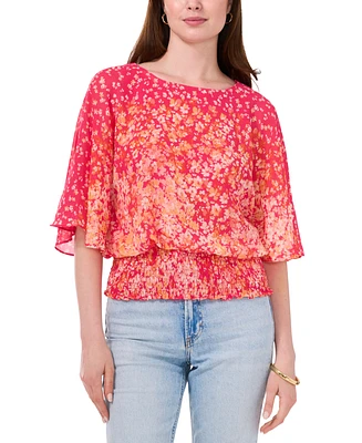 Sam & Jess Women's Floral-Print Smocked-Waist Flutter-Sleeve Top