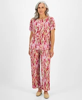 Jm Collection Petite Texture Garden Plisse Pull-On Pants, Created for Macy's