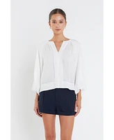 English Factory Women's Shirringed Puff Sleeves Top