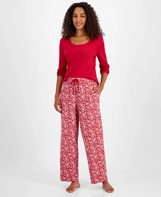 Charter Club Women's Soft Knit Printed Pajama Pants, Created for Macy's