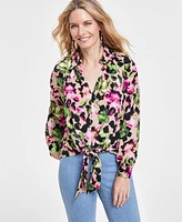 I.n.c. International Concepts Women's Printed Tie-Front Blouse, Created for Macy's