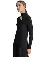 Dkny Women's Ribbed Cutout Mock Neck Sweater