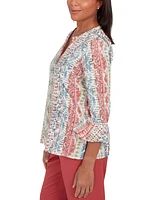 Alfred Dunner Petite Printed Button-Front 3/4-Sleeve Top