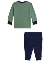 Polo Ralph Lauren Baby Boys 2-Pc. Bear Printed Long-Sleeve T-Shirt & Fleece Pants Set