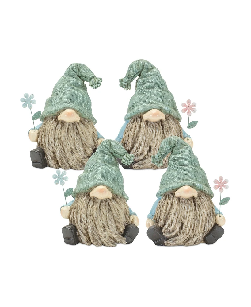 Slickblue Stone Garden Gnome Figurine With Flower Stem Accent (Set of 4)