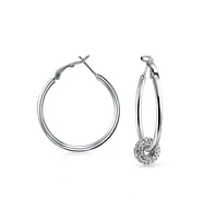 Bling Jewelry Simple Plain Finish Round Tube Hoop Earrings For Women Sterling Silver Hinged Notched Post 1.4 Inch Diameter