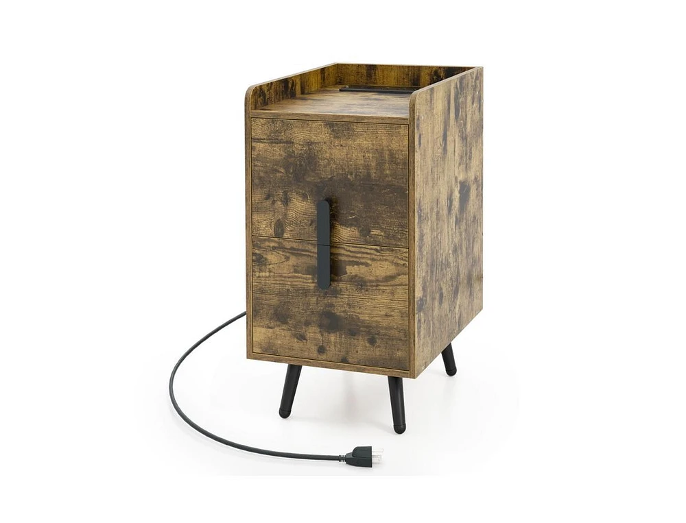 Slickblue Nightstand Side Tables with 2 Drawers and 2 Usb Ports