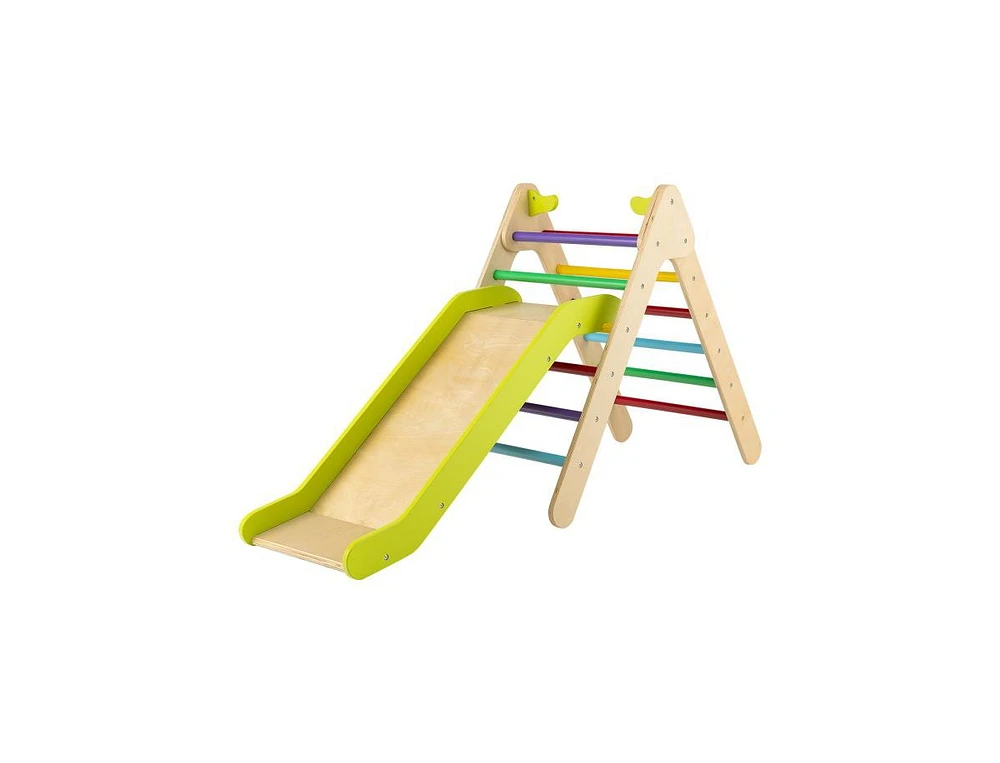 Slickblue 2-in-1 Wooden Triangle Climber Set with Gradient Adjustable Slide