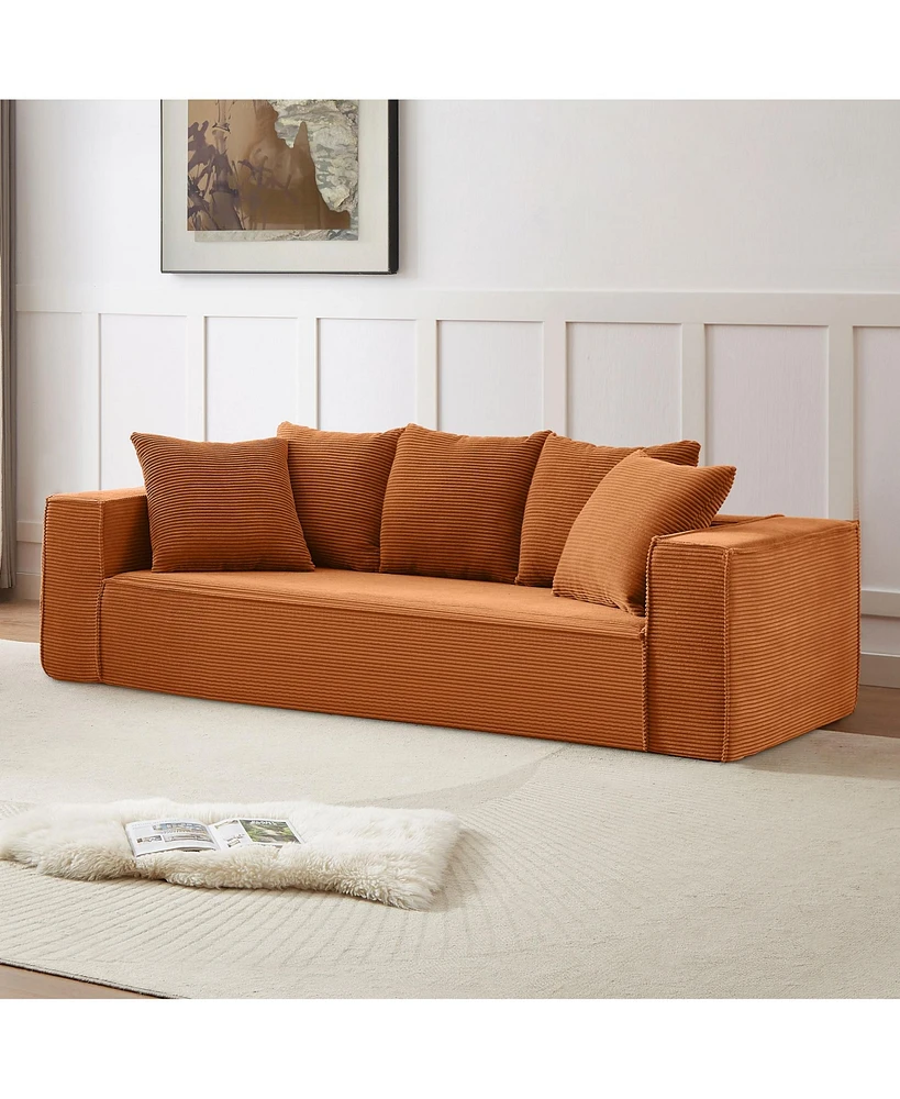 Simplie Fun Luxurious Corduroy 3-Seater Sofa with 5 Pillows, Sleek and Comforting