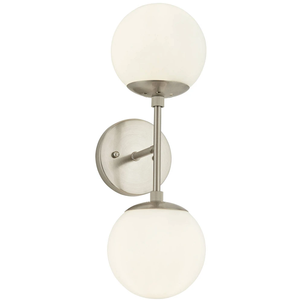 Possini Euro Design Oso Mid Century Modern Wall Light Sconce Brushed Nickel Silver Hardwired 6" Wide 2-Light Fixture Opal Glass Orbs Shade for Bedroom