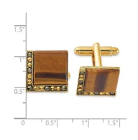 Diamond2Deal 1928 Gold-tone Tiger Eye and Marcasite Cuff Links