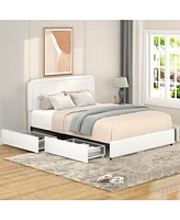 Streamdale Furniture Liv Queen Size Ivory Boucle Upholstered Platform Bed with Patented 4 Drawers Storage, Curved Stitched Tufted Headboard, Wooden Sl