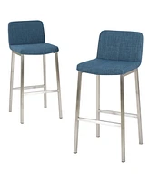 Simplie Fun Modern Blue Fabric and Stainless Steel Barstool (Set of 2)