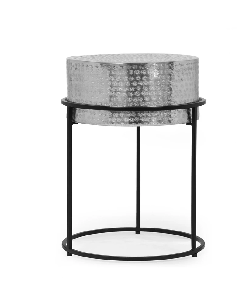 Simplie Fun Modern Chic Aluminum Hammered Top Side Table