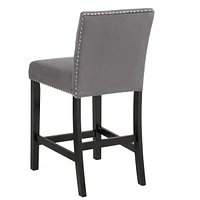 Contemporary Velvet Counter Stool with Nailhead Trim, Set of 2, Gray