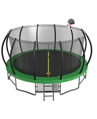 Streamdale Furniture 15FT Pumpkin Trampoline with Basketball Backboard, Safety Net and Storage Bag