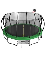 Streamdale Furniture 15FT Pumpkin Trampoline with Basketball Backboard, Safety Net and Storage Bag