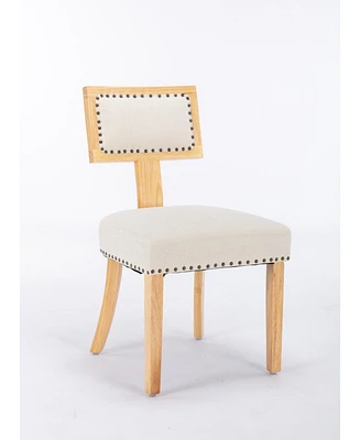 Simplie Fun T-Back Riveted Linen Fabric Dining Chair, Beige