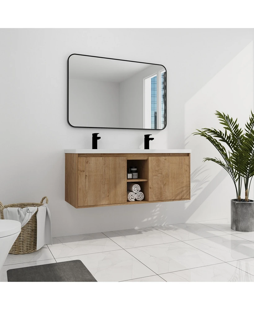 Simplie Fun 48" Wall Mounted Bathroom Vanity With Double Sink, Soft Closing Door Hinge