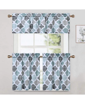 Caromio 3Pc Quatrefoil Printed Cotton Blend Kitchen Curtain Tiers 24" and Valance Set