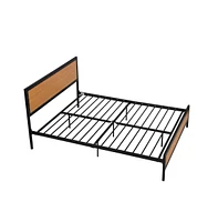 Mondawe Industrial Platform Queen Bed Frame/Mattress Foundation with Rustic Headboard and Footboard, Strong Steel Slat Support in Brown