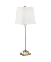 Regency Hill Julia Traditional Buffet Table Lamp 29 1/2" Tall Skinny Gold Column Clear Crystal Glass White Fabric Tapered Square Shade for Living Room