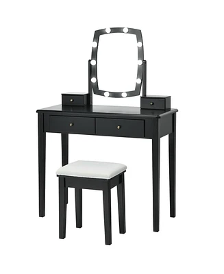 Sugift Vanity Table Set with Lighted Mirror for Bedroom and Dressing Room