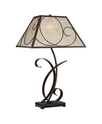 Franklin Iron Works Teri Rustic Farmhouse Country Cottage Table Lamp 27" Tall Brown Metal Floral Light Mica Tapered Shade for Bedroom Living Room Nigh
