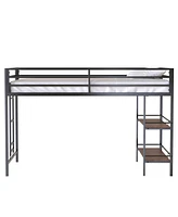 Adam junior twin loft bunk black with Cinnamon wood shelf