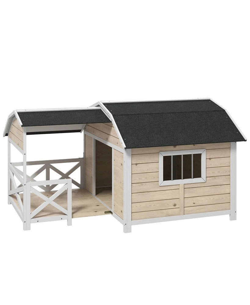 PawHut Wooden Dog House Outdoor with Porch for Medium Large Dogs, Gray