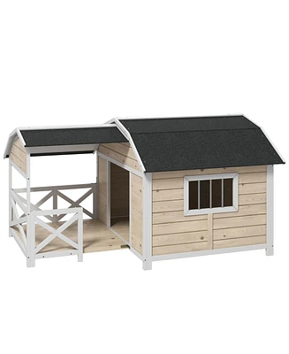 PawHut Wooden Dog House Outdoor with Porch for Medium Large Dogs, Gray