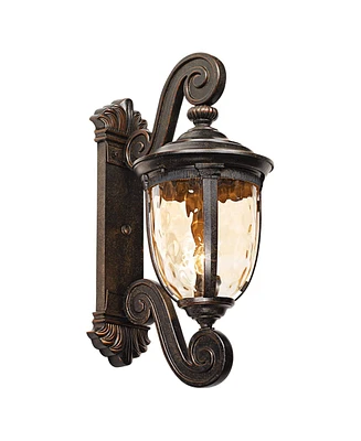 John Timberland Bellagio European Outdoor Wall Light Fixture Bronze Scroll 24" Champagne Hammered Glass Decor for Exterior House Porch Patio Outside D