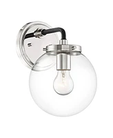 Possini Euro Design Fairling Mid Century Modern Wall Light Sconce Polished Nickel Hardwired 7 1/2" Wide Fixture Clear Glass Globe Shade Bedroom Bathro