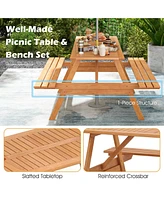 6 Person Picnic Table Set with Patio Table 2 Built-in Benches 2" Umbrella Hole