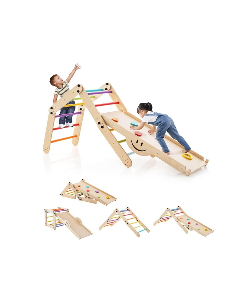 Slickblue Climbing Triangle Ladder Toy Indoor Jungle Gym with Reversible Ramp