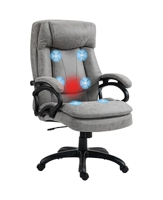 Homcom Massage Office Chair with Heat, Microfibre, Wheels, Gray