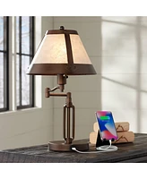 Franklin Iron Works Samuel Rustic Swing Arm Accent Table Lamp 21 1/4" High with Usb Charging Port Bronze Natural Mica Shade for Living Room Bedroom Ho