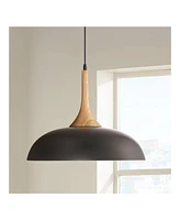 Possini Euro Design Felton Black Aluminum Wood Finish Small Pendant Light 17 3/4" Wide Mid Century Modern Dome Shade Fixture for Dining Room House Ent